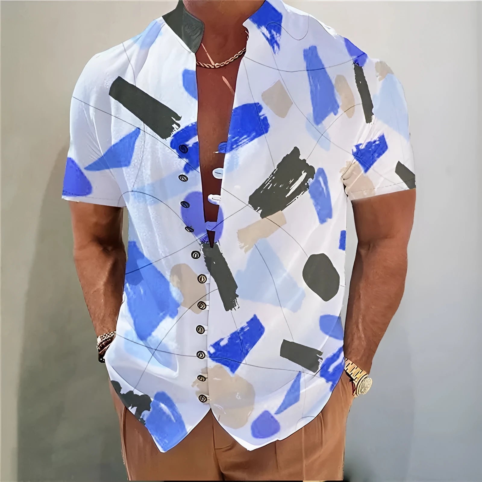 Geometric 3D printed short sleeve youth casual floral shirt in polyester blend, regular fit, available in multiple colours