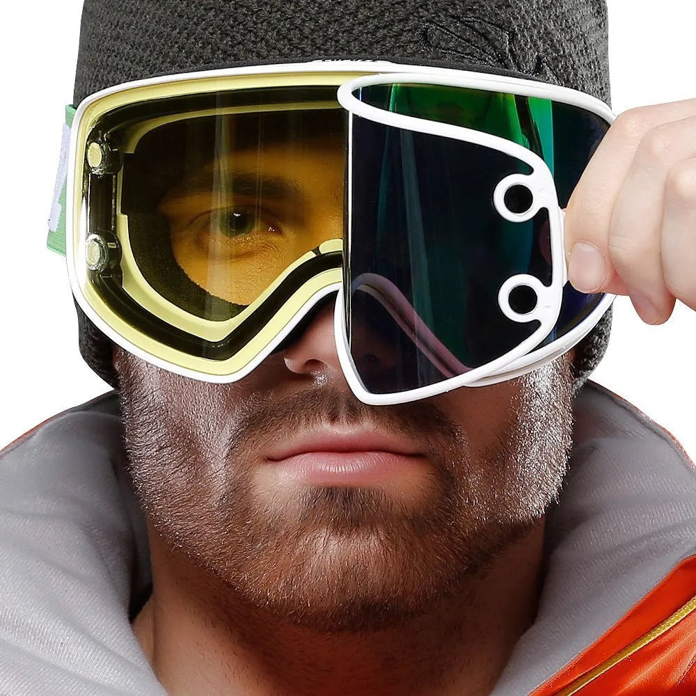 Magnet myopia ski goggles with anti-fog double-layer lens in blue piece colour, designed for prescription glasses