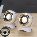 Mini desktop multimedia speakers in black and gold finish with USB power