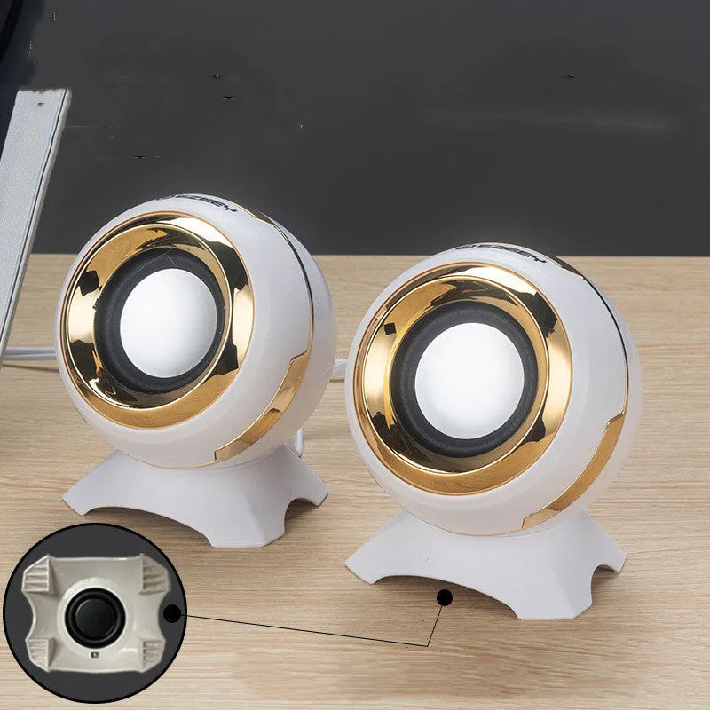 Mini desktop multimedia speakers in black and gold finish with USB power