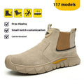 High-top steel toe cap work shoes with anti-penetration sole and front lace-up closure