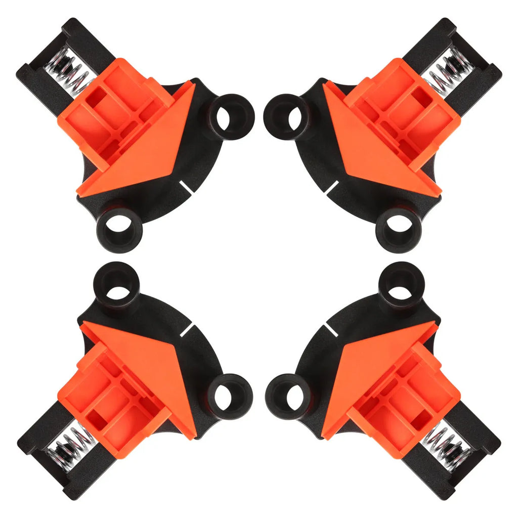 Plastic 90 degree right angle clips for picture frames and woodworking clamp set