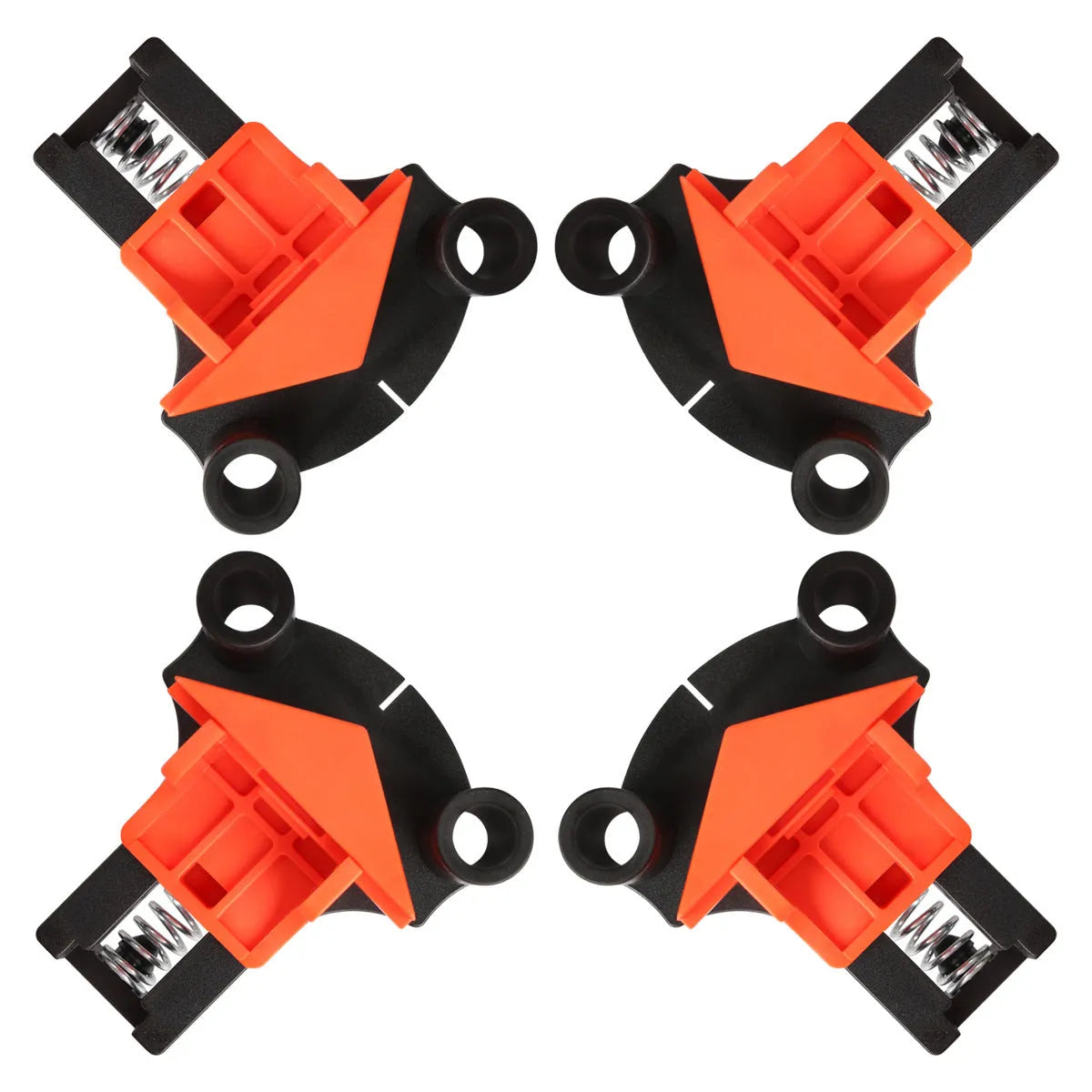 Plastic 90 degree right angle clips for picture frames and woodworking clamp set