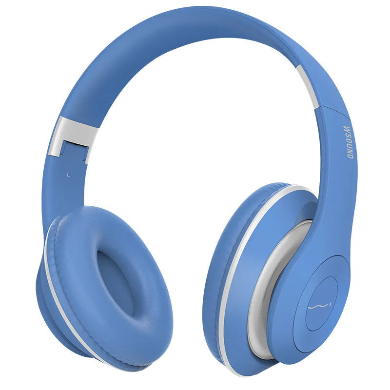 Blue and red Bluetooth wireless headset with bilateral earpieces for stereo audio