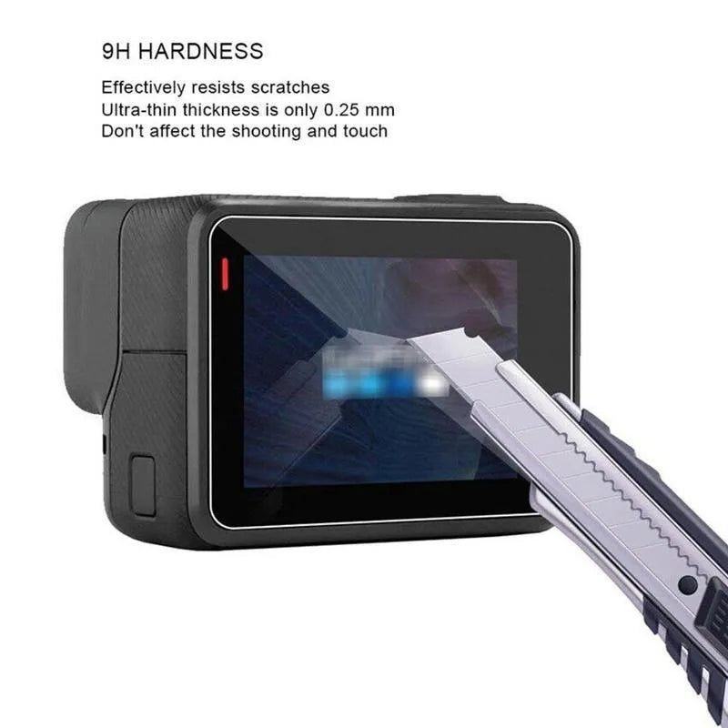 Transparent 9H tempered glass screen protector for GoPro Hero 5/6/7 camera lens and LCD