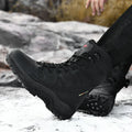 Cowhide hi-top hiking shoes with platform sole for trail running and climbing