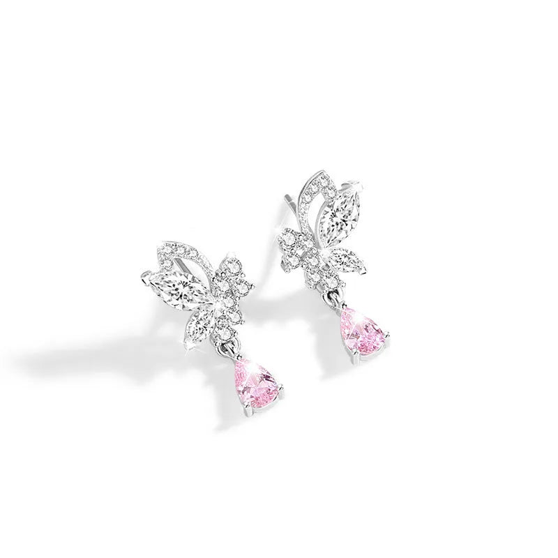 Crystal butterfly silver stud earrings for women in 925 sterling silver with crystal centrepiece