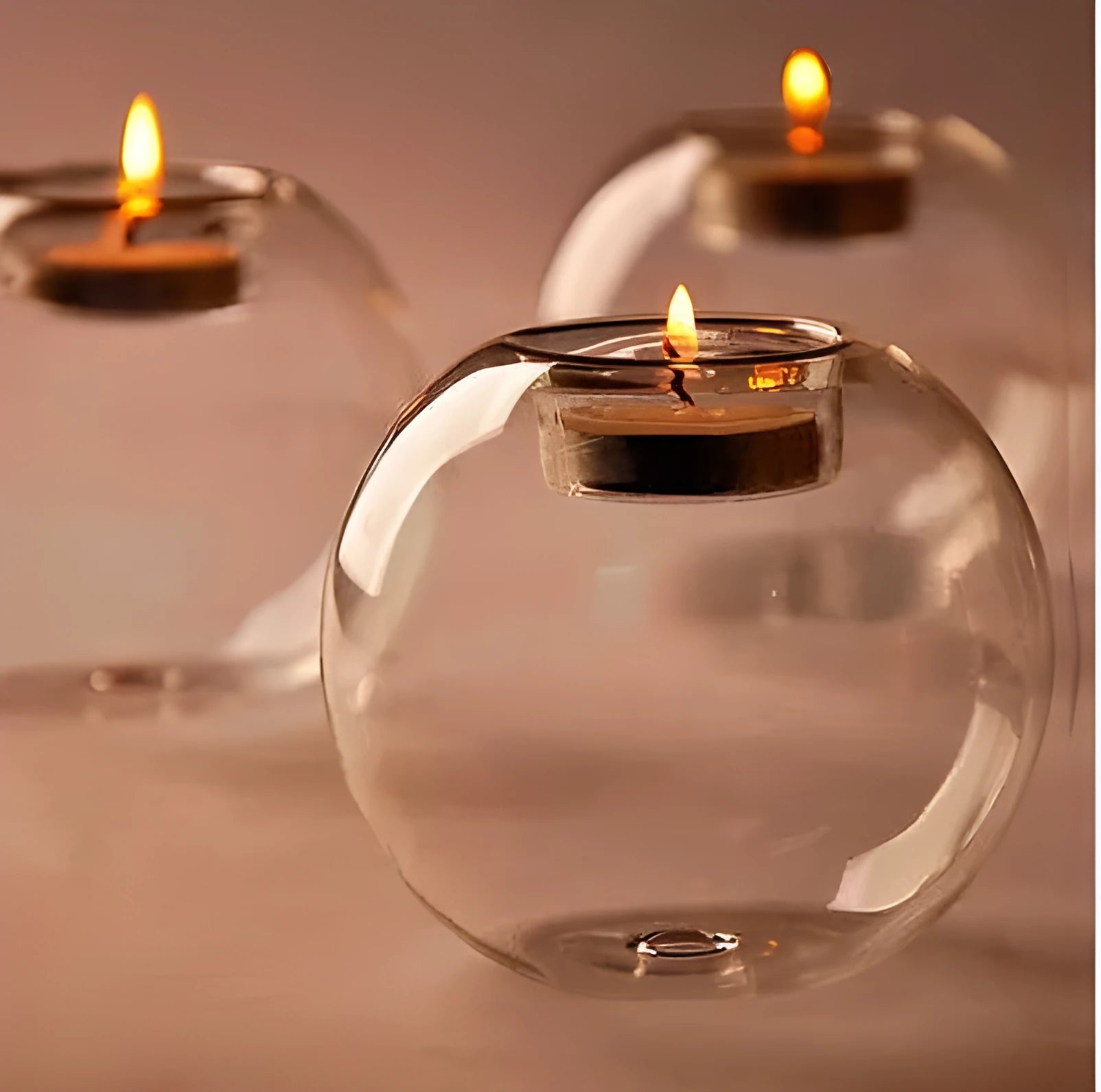 Clear round hollow glass candle votive holder in hand-blown glass