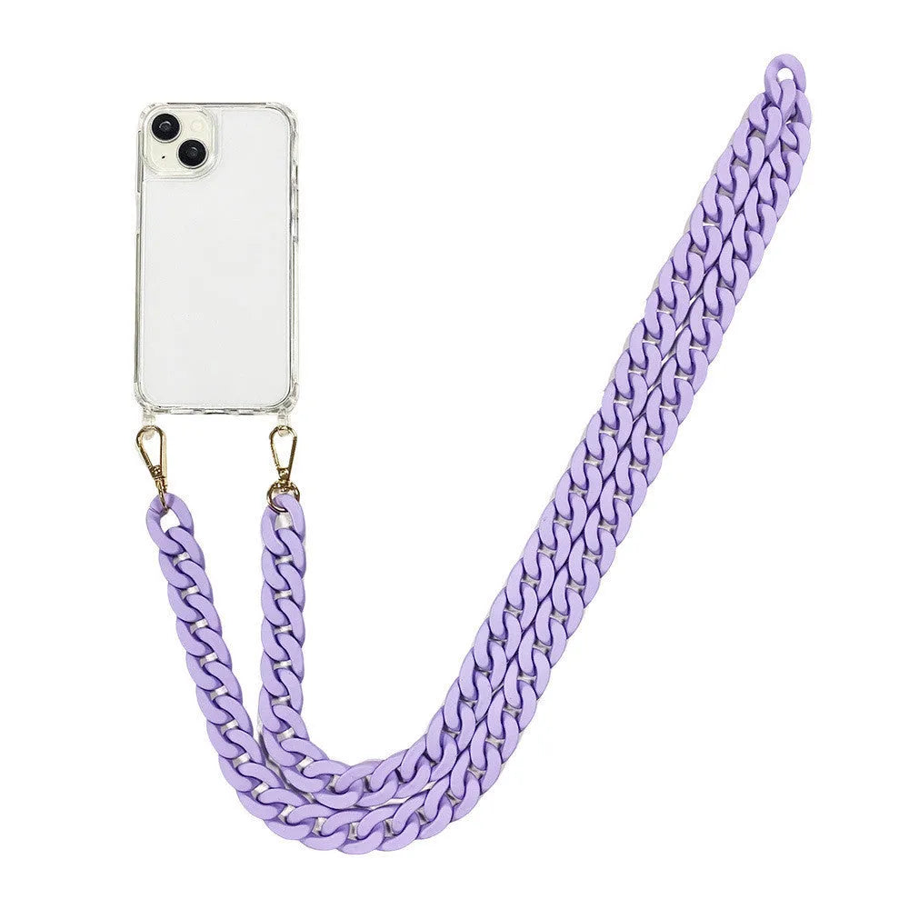 DIY frosted handle chain phone cover in liquid silicone for iPhone, available in pink shell colour