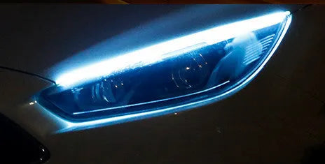 Flexible silicone car LED daytime running light strip with flowing turn signal animation