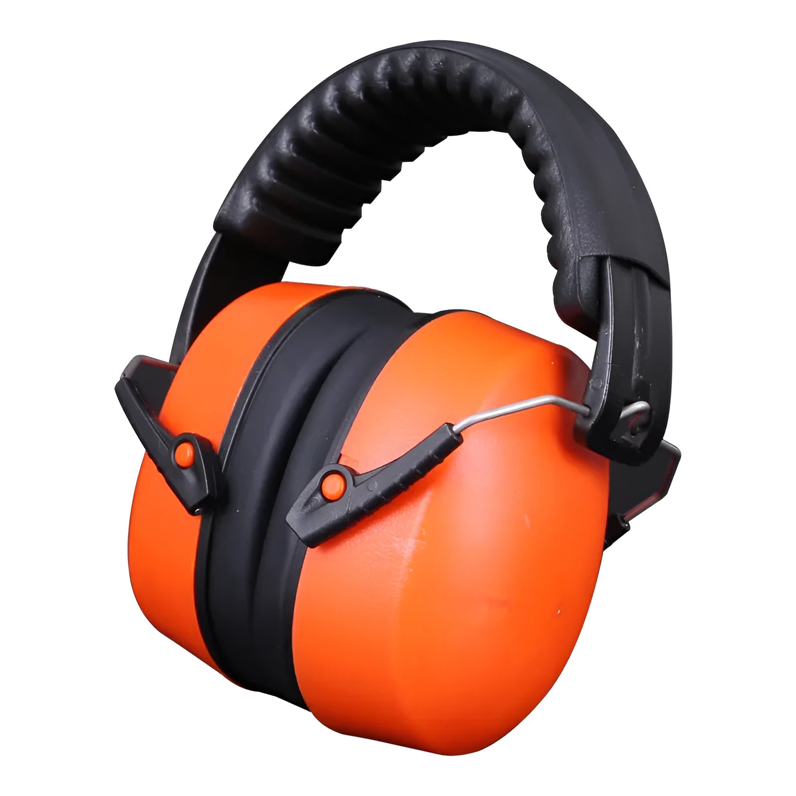 Orange adjustable noise-canceling headphones and protective earmuffs with breathable ear cushions