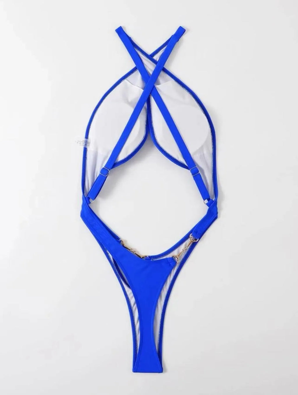 Women's one-piece swimsuit bikini in solid blue colour polyester with spandex lining