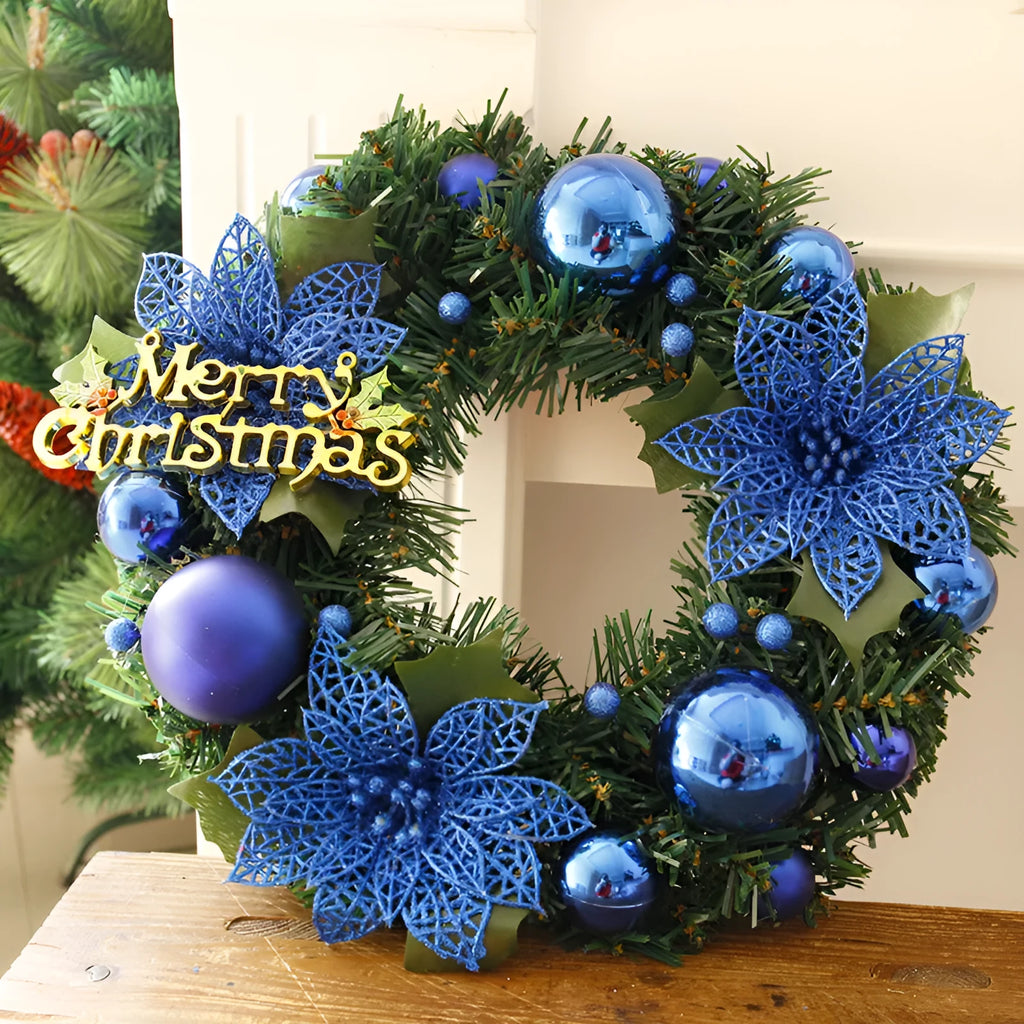 30cm multicolour plastic Christmas wreath in blue, gold, pink, purple, red or silver options