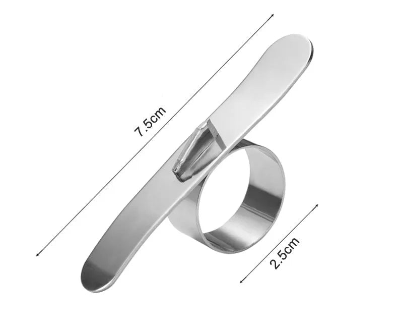 Silver stainless steel ring peeler for citrus fruits on a white background