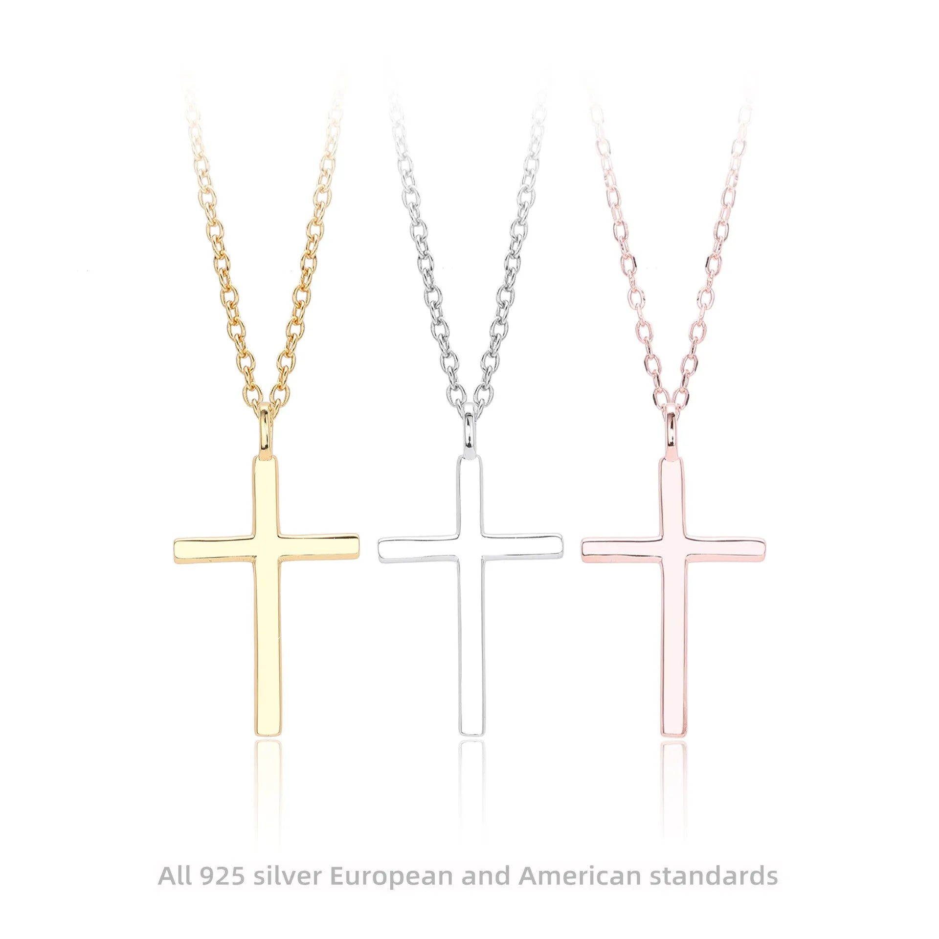 Simple glossy cross pendant on a sterling silver O-chain necklace.