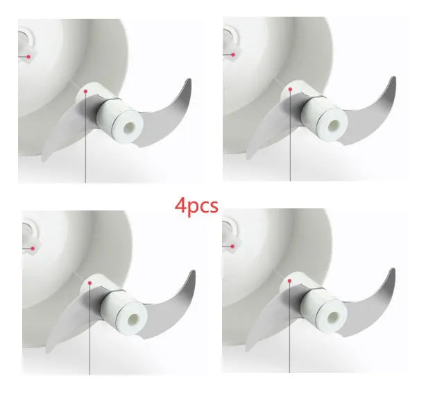 Manual cutting meat grinder with white plastic body and 304 stainless steel blade, compact size 8.5x7 cm