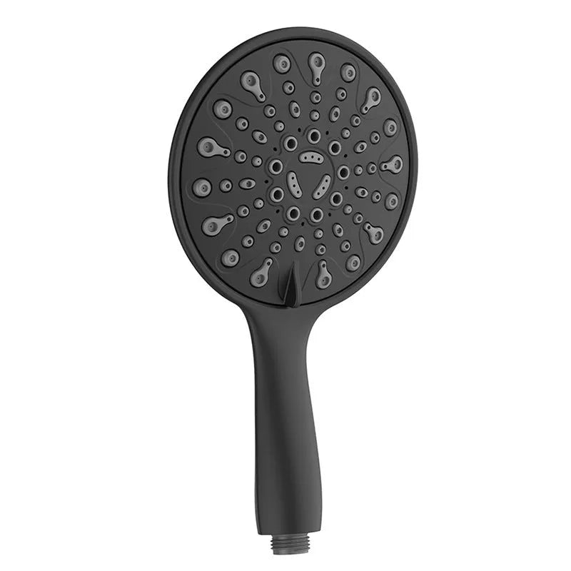Chrome-finished six-function handheld shower head with ABS plastic housing