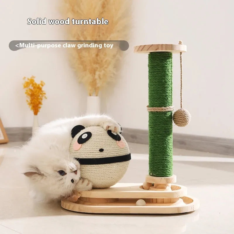 Wooden cat climbing frame with double turntable and scratch-resistant surface in cute style