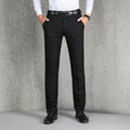 Men's cotton straight leg casual trousers in black, dark blue, and grey, waist sizes 28-42