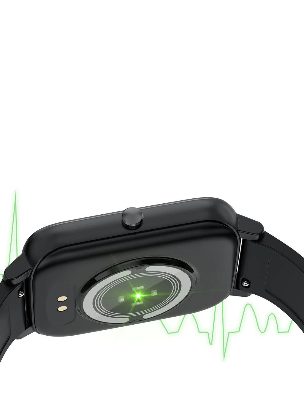 H80 black sports smart watch with ECG monitoring on a wrist, showing the 1.69-inch touch screen display.