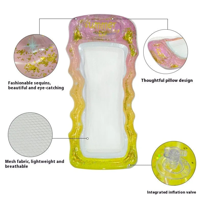 PVC inflatable floating row with thick sequins wave design in multiple colour variations
