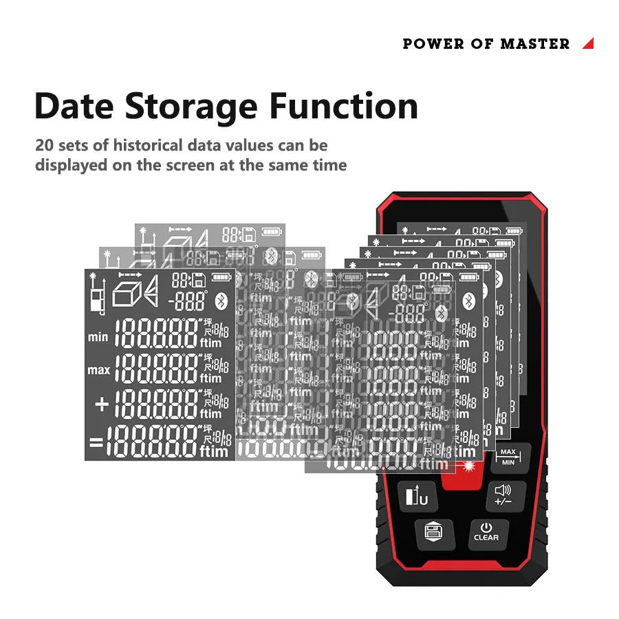 Laser rangefinder measuring device for construction and room measurement applications