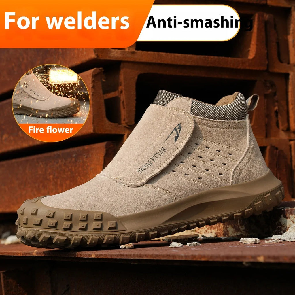 Four Seasons lightweight welder safety shoes in sand colour with steel toe cap and mid-top PU leather upper