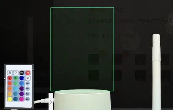 3D acrylic message board with LED lighting and a stylus pen on its illuminated surface