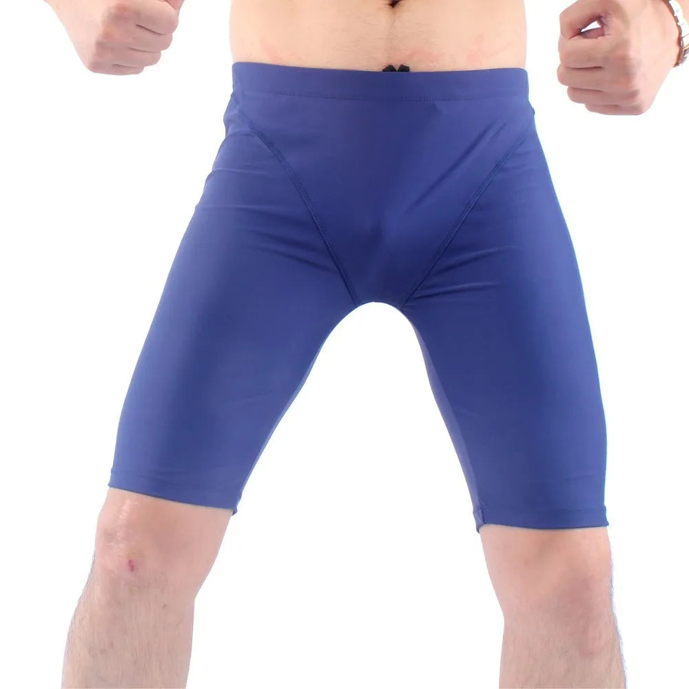 Men's quick-drying nylon swimming trunks in green with five-point loose cut and polyester lining, sizes L to XXXL