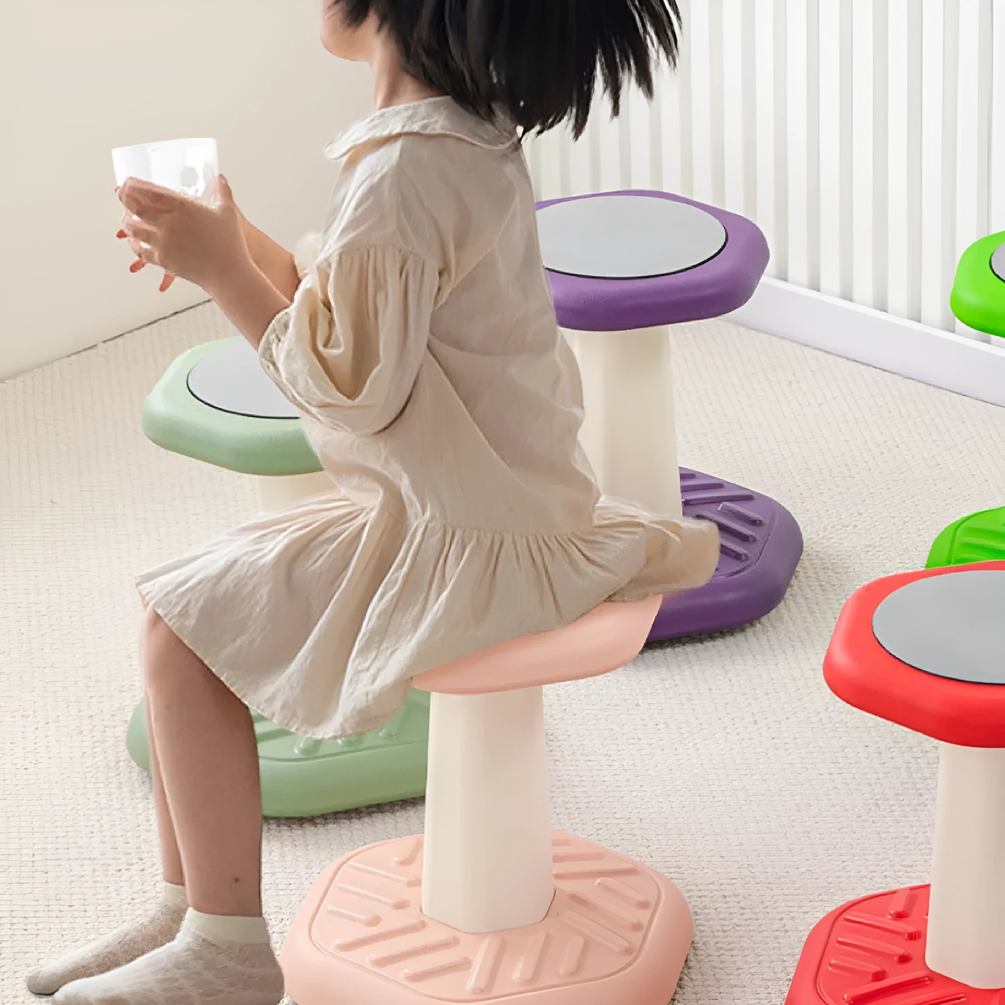 Children's multi-action correction rocking stool in plastic, available in seven colours