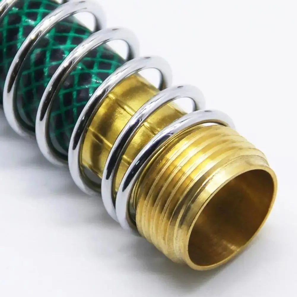 Brass spring hose connector with spiral mechanism for garden irrigation systems