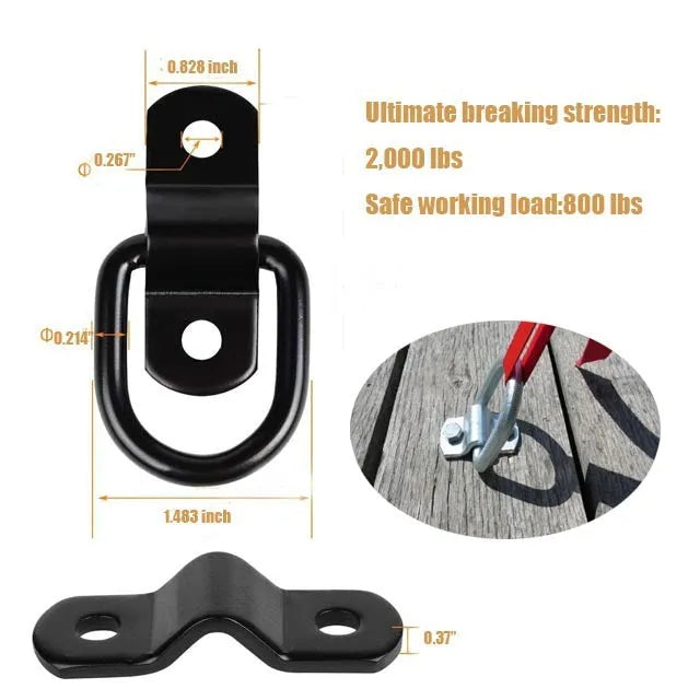 Galvanised carbon steel truck floor hook with a black pull ring for securing cargo straps.