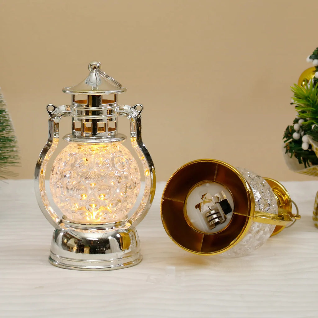 Creative retro small oil lamp LED night lamp in gold electroplated finish, PP material, 14.5x8.5cm