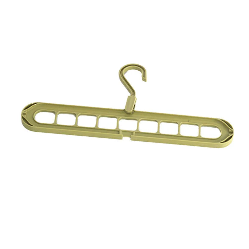 Multifunctional plastic hanger with nine holes for trousers in beige, blue, gray, green, pink colours