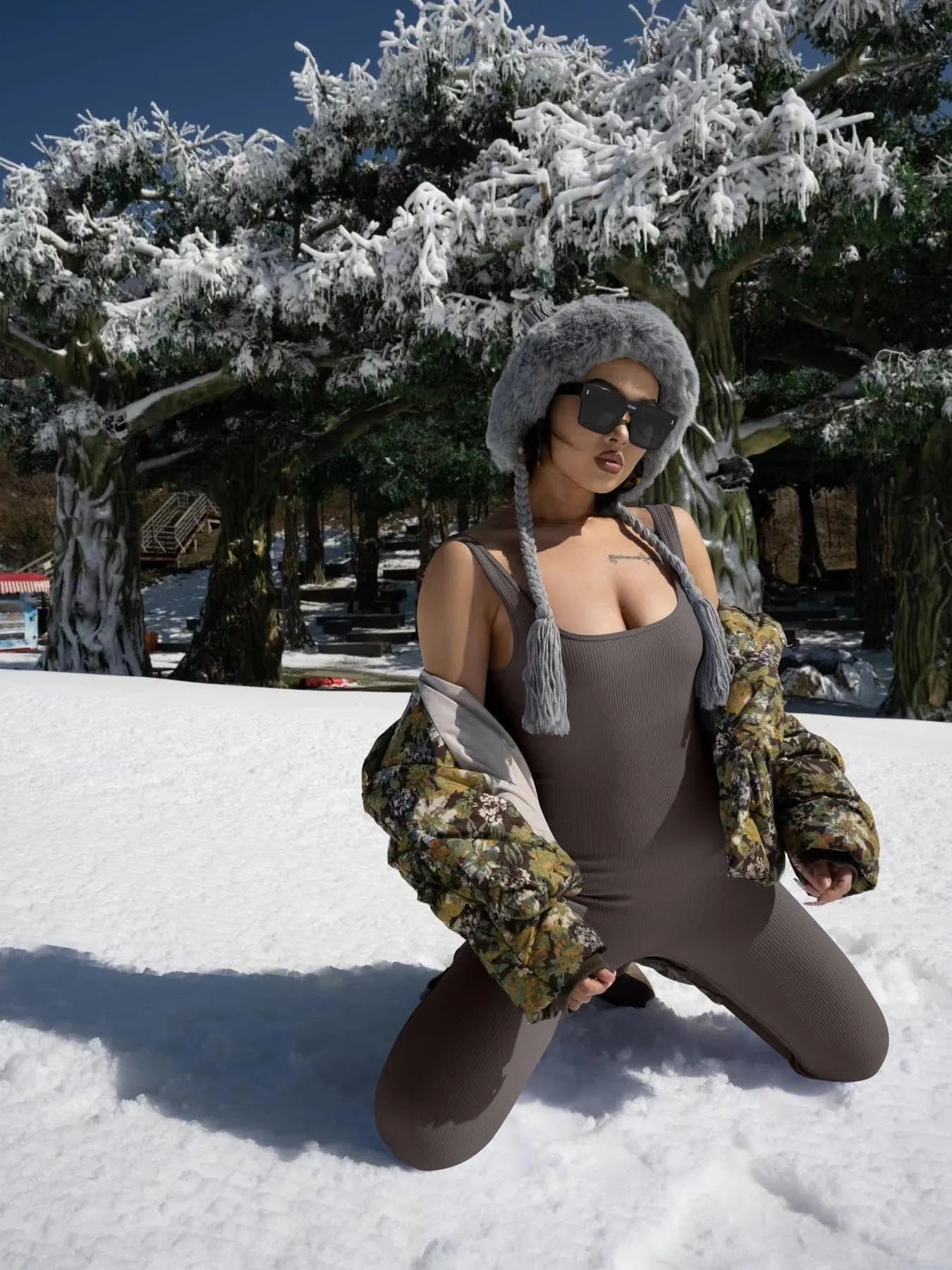 Women's long sleeve suspension tights bodysuit with button details in spandex fabric