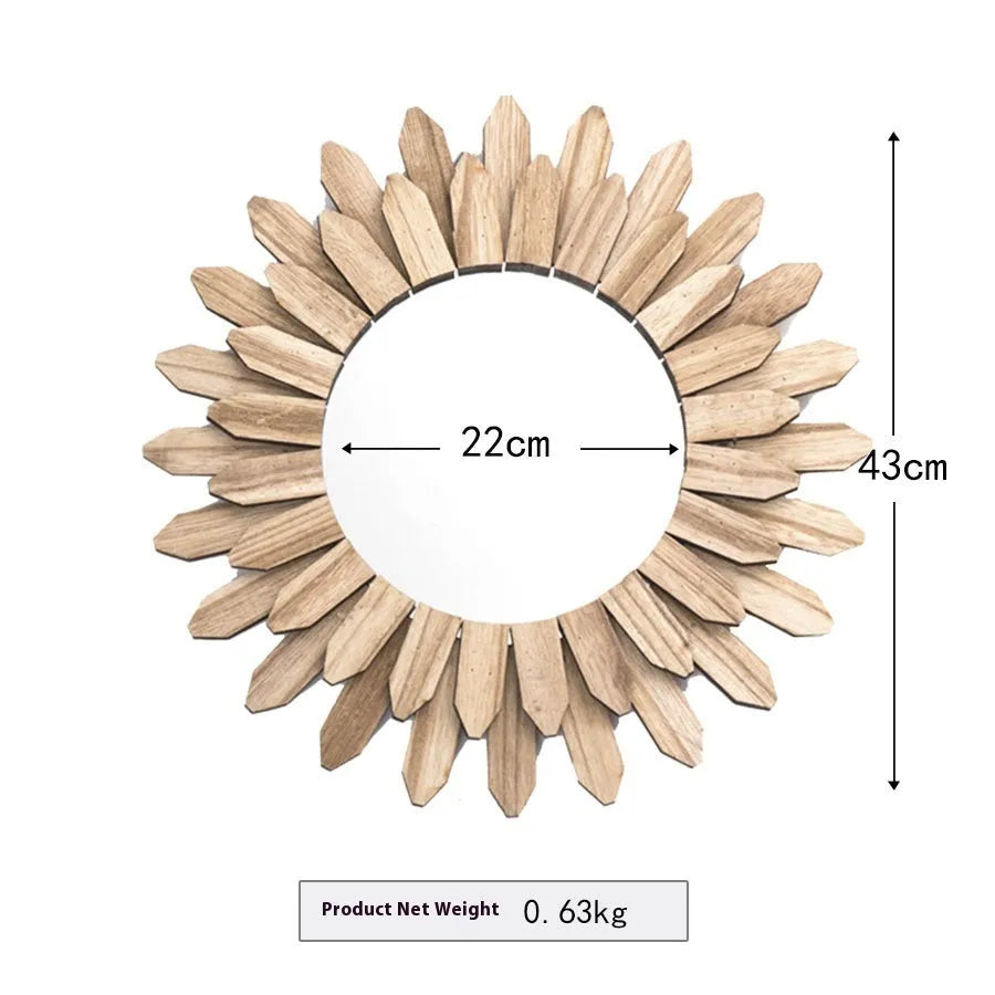 European-style solid wood handmade finish hanging mirror with baked colour, 30cm diameter, wall decoration for homestay entrance