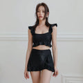 Black nylon split swimsuit for women, briefs style, sizes M L XL
