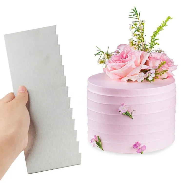 Stainless steel cream scraper cake decorating tool with six pattern styles