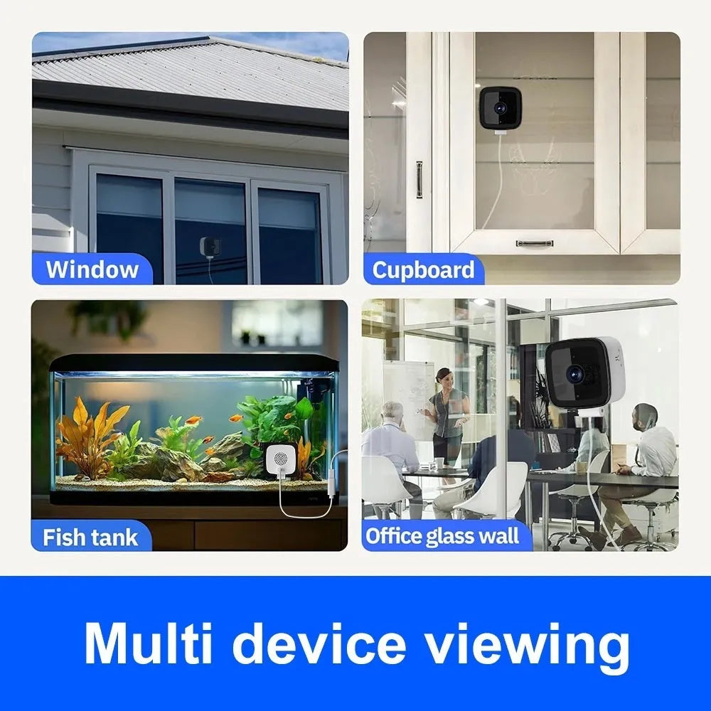 White wireless network HD camera with two-way intercom and night vision, 109x102x59mm, front view