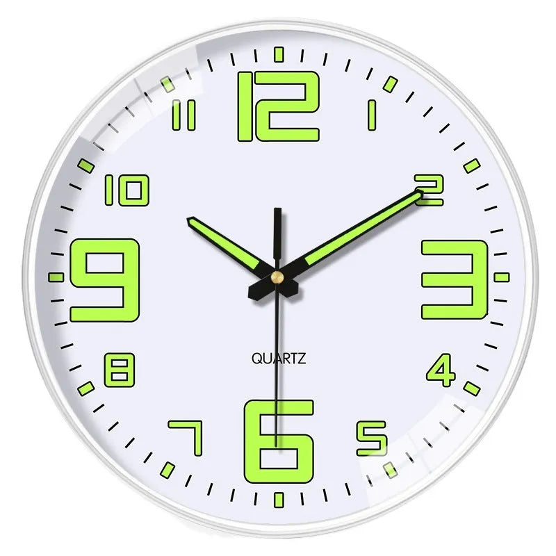 20cm modern luminous wall clock with plastic casing displayed in three colour options