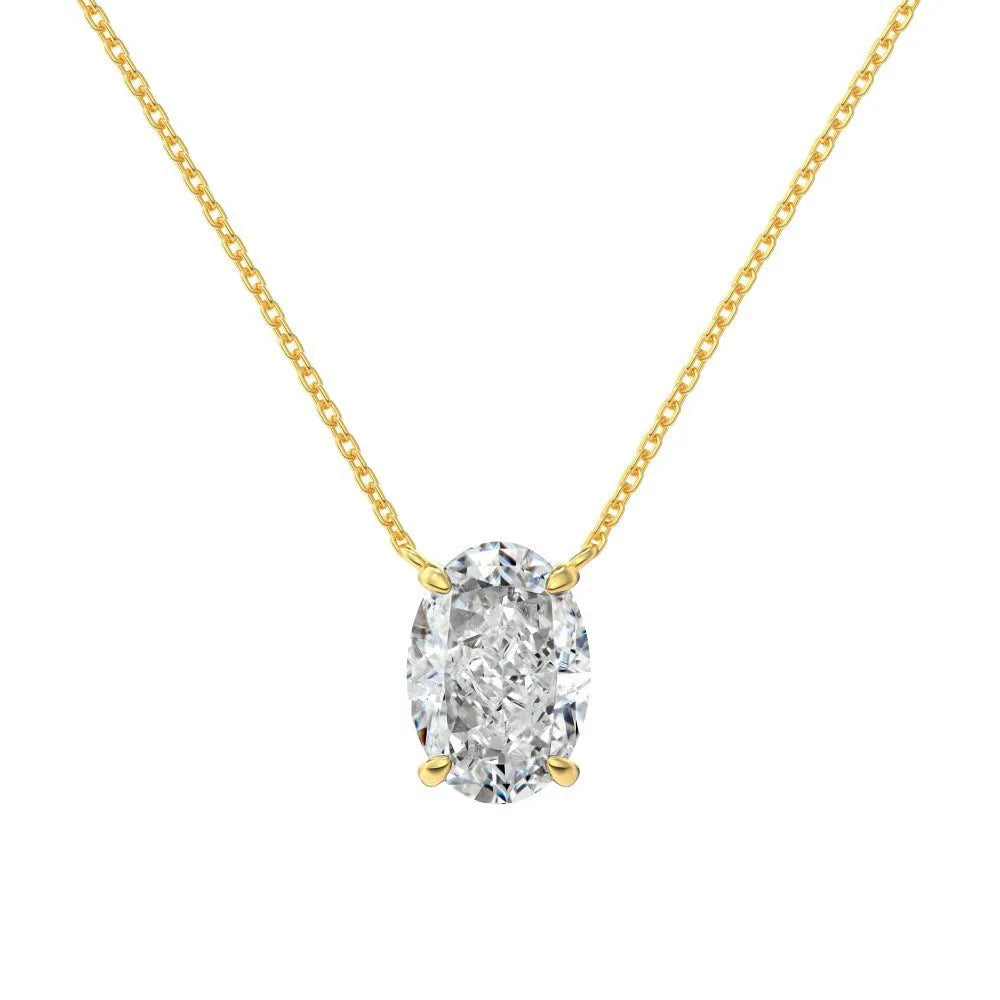 Sterling silver necklace with geometric oval ice flower pendant in electroplated platinum or gold finish