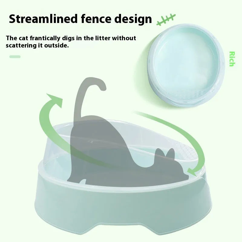 Round deodorant cat litter box in mint green, made from PP plastic with smooth interior