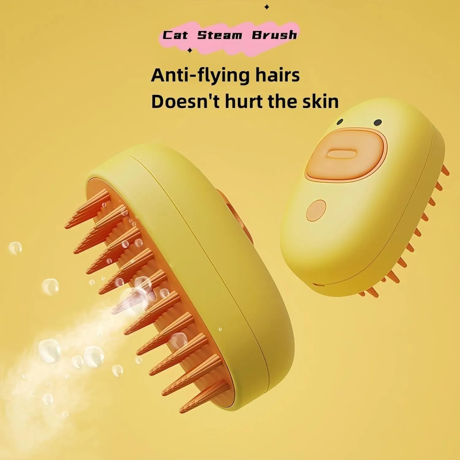 White rechargeable steam pet brush for dogs and cats on a table