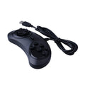 Black Sega USB PC game controller with directional pad, action buttons, and a long braided cable.