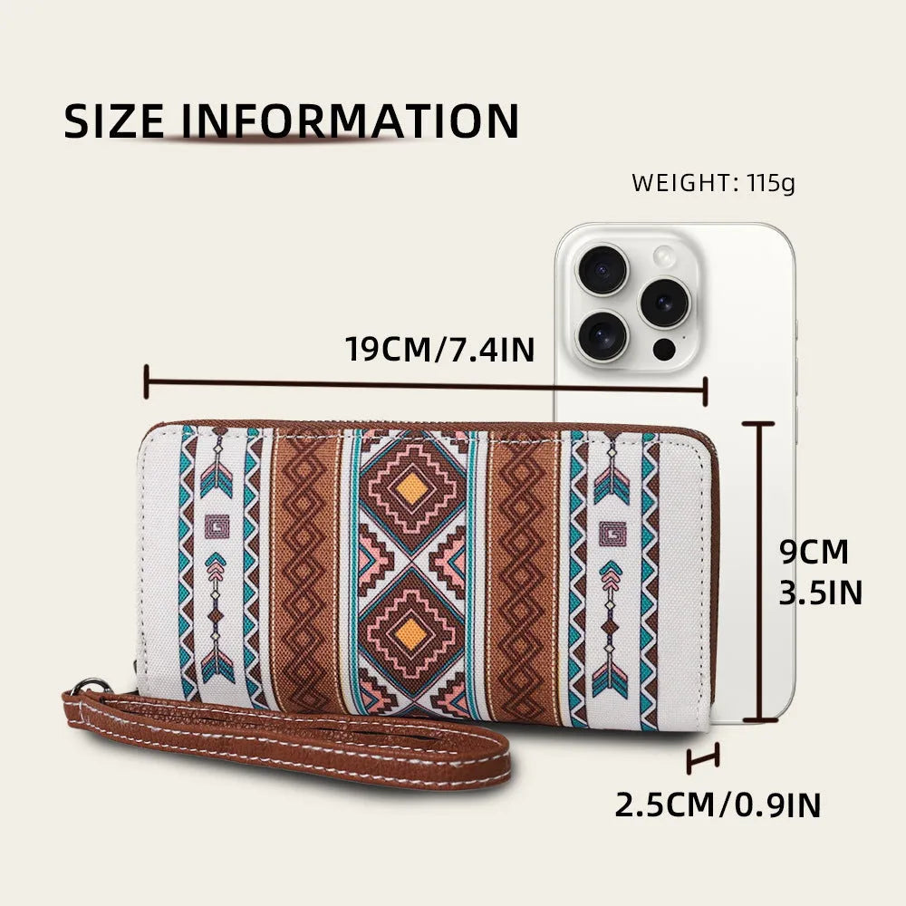 Bohemian striped canvas RFID wallet with anti-theft function measuring 20x10x2cm