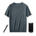 Men's knitted thin short sleeve round neck loose casual bottoming shirt in 8 colours, wool, sizes S-XXXL