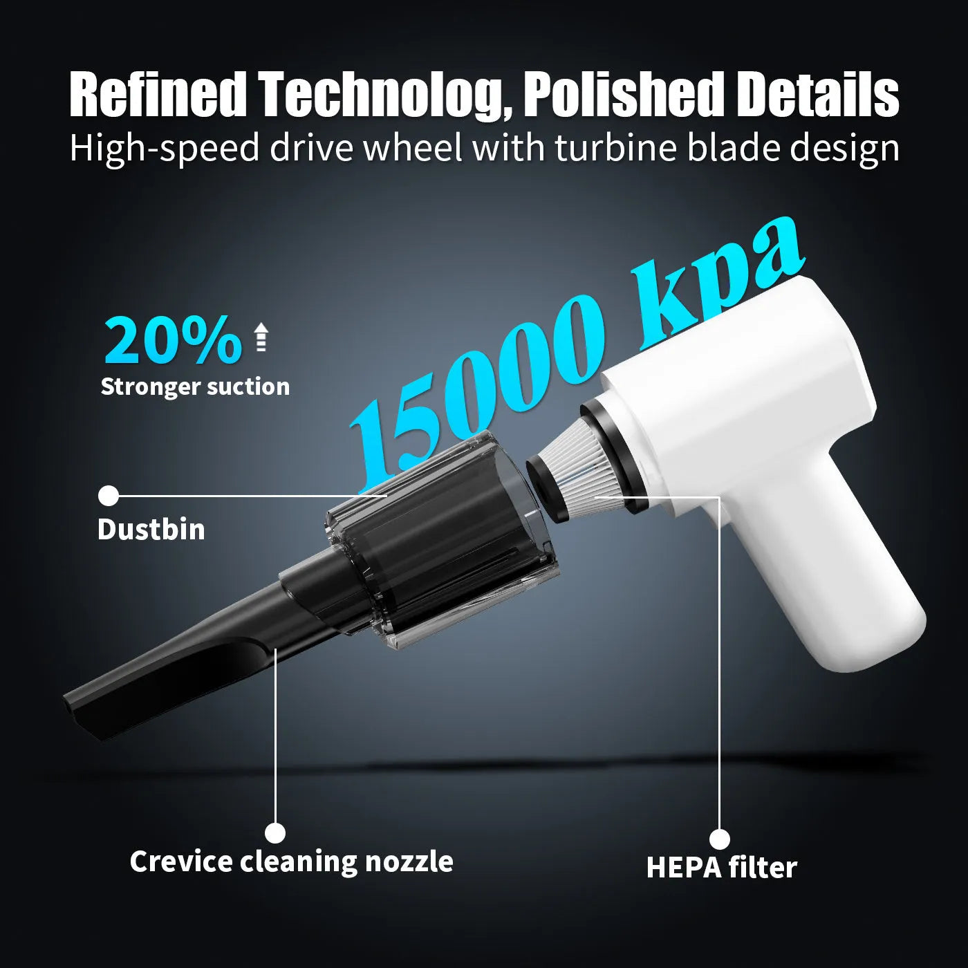 White plastic USB rechargeable handheld dust collector vacuum cleaner for keyboard and desktop cleaning