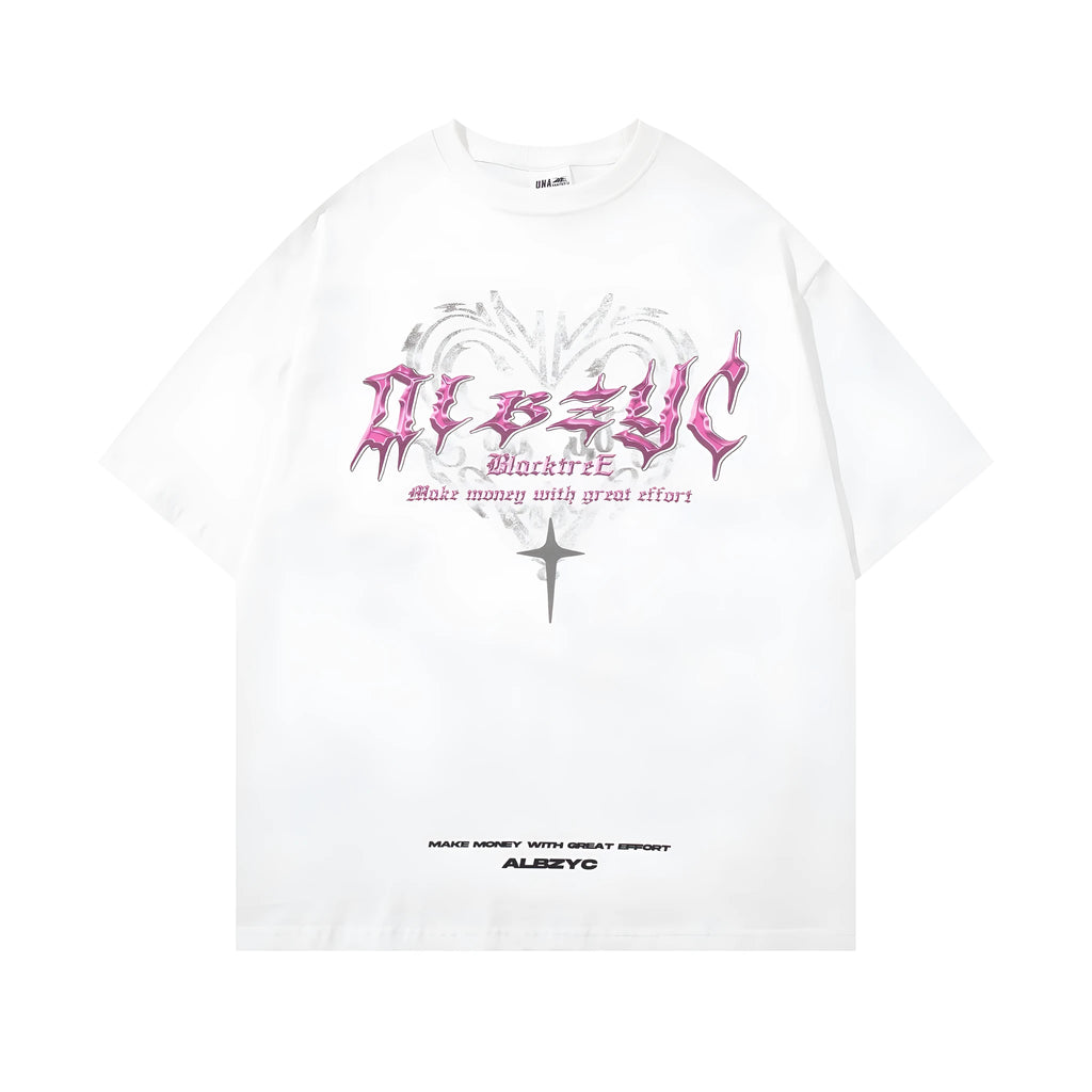 Men's retro design printed cotton t-shirt in loose fit with short sleeves