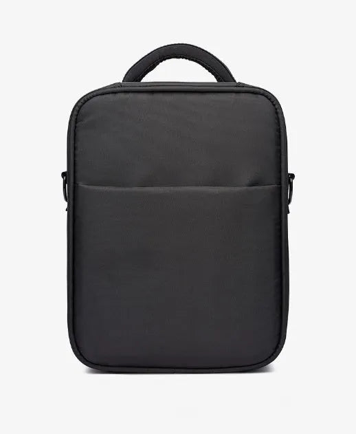 Black Oxford fabric men's messenger shoulder bag showing front and side profile.