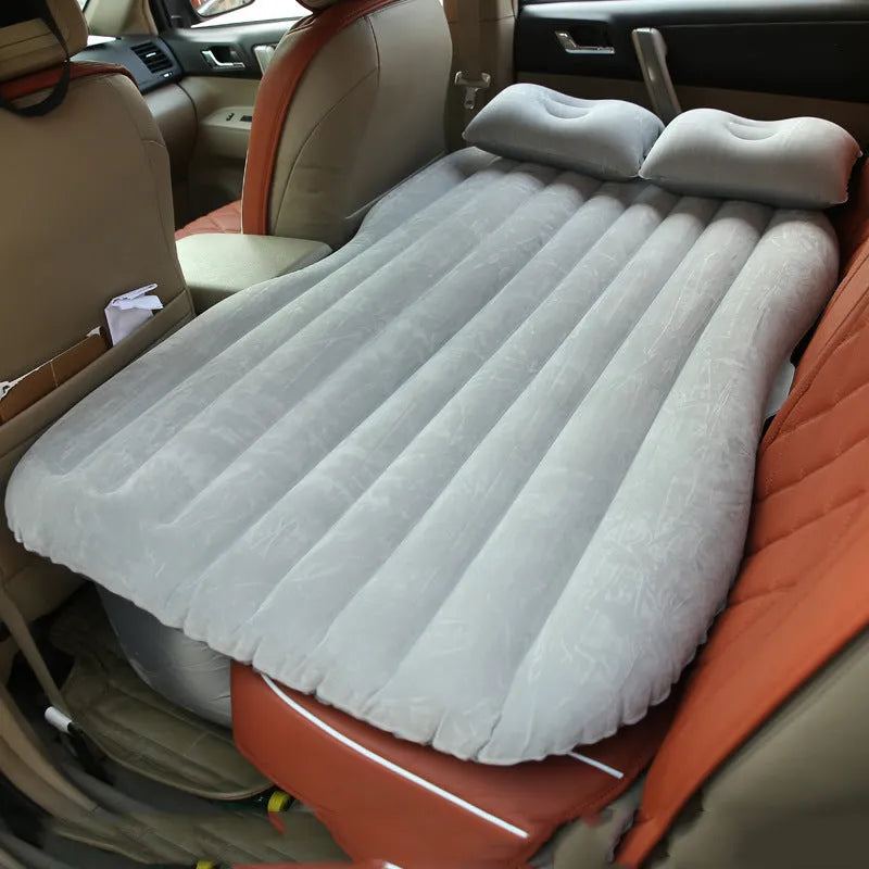 Car inflatable bed with ultra-thickened flocking cloth in black wave colour, includes pillows and storage bag